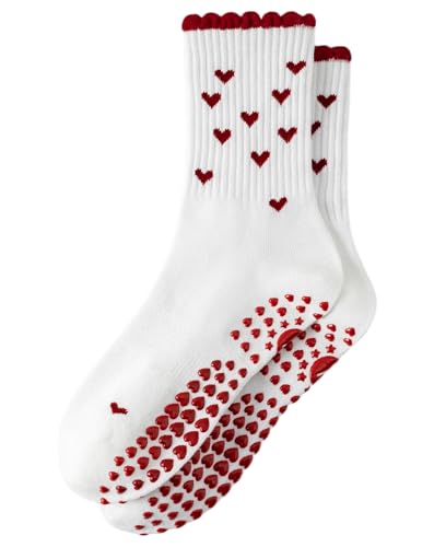 Yawlsow Pilates Stoppersocken für Damen Yoga Rutschfeste Grip Socken (DE/NL/SE/PL Alphanumerisch Einheitsgröße Regular Regular 1 Packung Rot-Mini Herz)