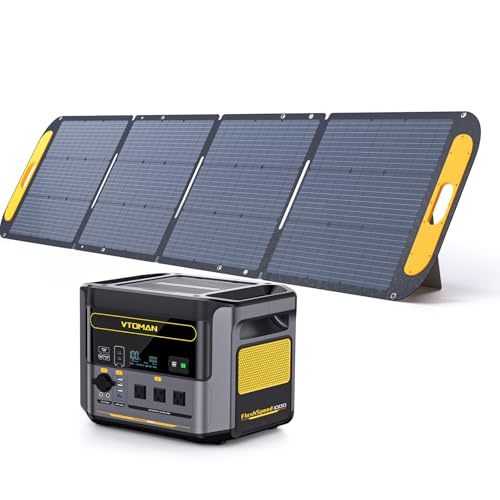 VTOMAN FlashSpeed 1000 Portable Power Station with 200W Solar Panel, 828Wh/1000W Generator LiFePO4 Battery Solar Generator, UPS 14 Output-Ports for Vehicle Emergency, Road Trip, Camping