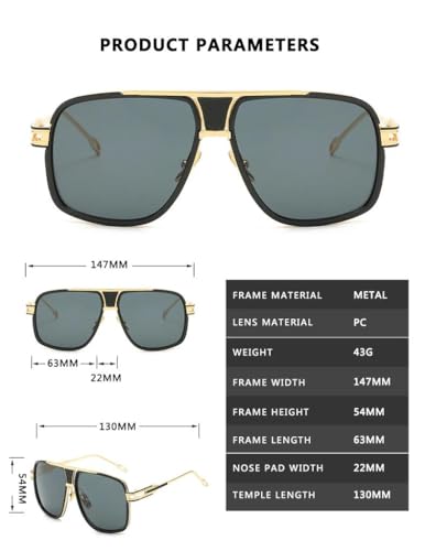 Classic Big Frame Sunglasses,Men Metal Sun Glasses Women Retro Square Goggles Vintage UV4004