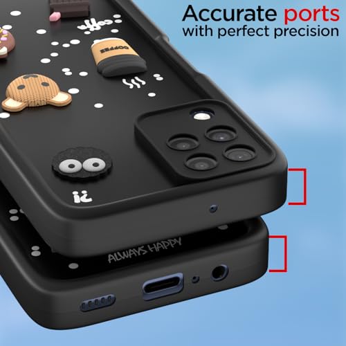 Image of Outlouders Back Cover for Samsung Galaxy M32 4G / M32 Prime / F22 4G | 3D Cartoon Cute Fun Bear | Silicone Full Body Protection Bumper Case (Black)