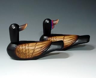 Korean Traditional Carved Wedding Wooden Geese Duck Figurine Home Deco Birds Decorative Miniature Decoy Pair Gift