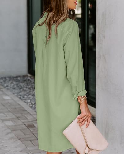 Image of Aoudery Womens Button Down Shirt Dresses with Pockets Cotton Button Up Tunics Long Sleeve Solid High Low Blouse Tops