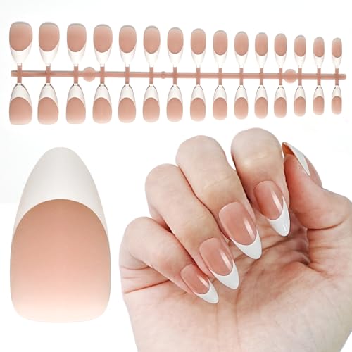 JODSONE French Tip Press On Nails - 15 Sizes Nude Almond French Tips,Soft Gel Nail Tips False Nails Extensions Nail Art DIY(150Pcs)