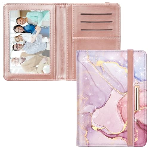 Passport Cover Holder,Travel Wallet Credit Card Holder RFID Blocking Passport Wallets for Women and Men with Photo Slot, Watercolor Pink Marble