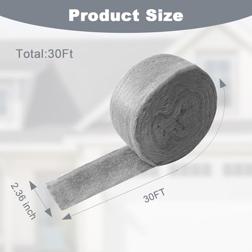 Stainless Steel Wool, 30FT Steel Wool Fill Fabric Roll, Gap Blocker Coarse Wire Hardware Cloth DIY Kit for Holes, Wall, Garden, Kitchen, Pipeline in Garage