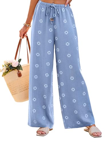 Image of Blooming Jelly Womens Boho Pants Beach Flowy Wide Leg Palazzo Pants Summer Floral Trousers Vacation Outfits