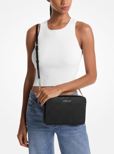 Michael Kors Women s Jet Set Large Crossbody Bag Gold Tone Hardware Saffiano Leather Black - image 2
