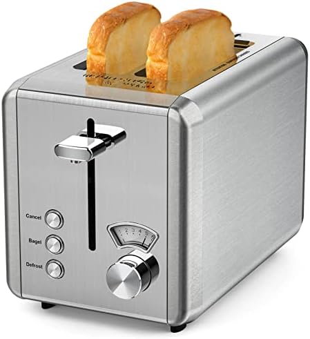 Toaster 2 slice whall Stainless Steel Toasters with Bagel,Cancel,Defrost Function,Removable Crumb Tray,1.5in Wide Slot,6 Bread Shade Settings,for Various Bread Types (850W)