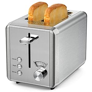 WHALL® Toaster Stainless Steel, 6 Bread Shade Settings, 1.5in Wide Slot, Bagel/Defrost/Cancel Function, Removable Crumb Tray, High Lift Lever, for Various Bread Types