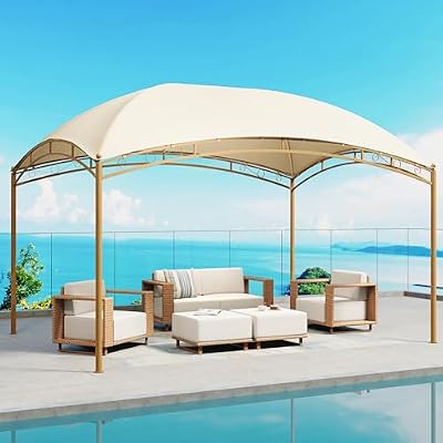 SUNSHINE VALLEY 10'x13' Outdoor Gazebo,Waterproof Arc Canopy Tent with Permanent Galvanized Iron Pipe Frame,UV Protected Patio Gazebo, for Lawn,Backyard and Deck,Ivory White