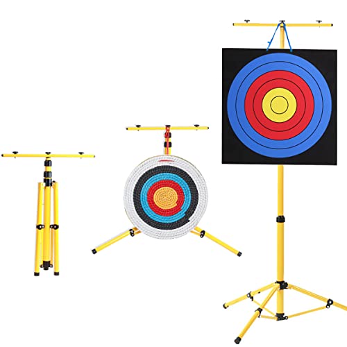 Archery Target Stand for Backyard Targets Shooting ?Adjustable Foldable Adjustable Hanging Traditional EVA Straw Targets Stand Multi-Application Brackets (Yellow Archery Stand)