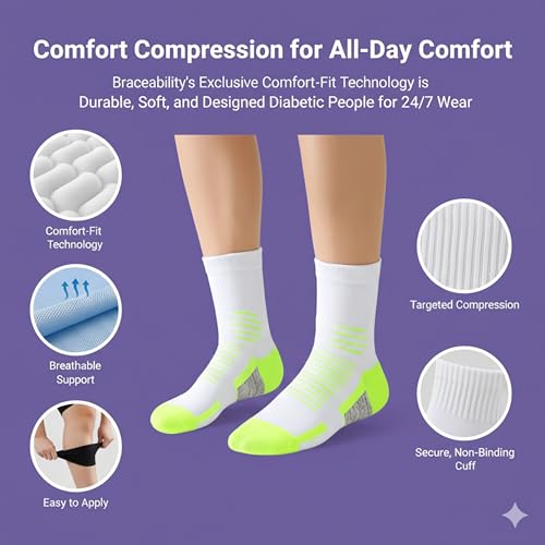 Image of Crew Socks for Women & Men Circulation, Ankle Compression for Diabetic and Neropathy Pain Relief, Swelling, Neuropathy, Runner, Nurses, Travel, Pregnancy, Flying - Green