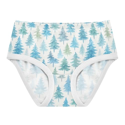 Joisal Watercolor Pine Trees Blue White Girl Panties Cute Girls Underwear Toddlers Cotton Colorful Briefs Kids Undies 2t