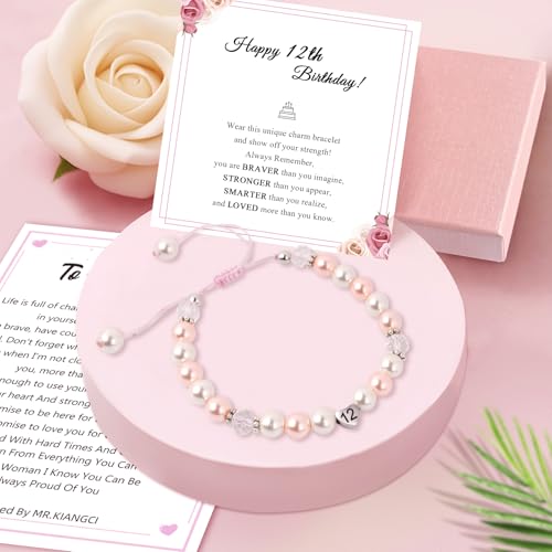 Image of Birthday Gifts for Girls Bracelets, Beaded Bracelets as 1 3 4 5 6 7 8 9 10 11 Year Old Girl Birthday Girls Presents, Adjustable Pearl Bracelet with Letter as Birthdays Girl for Daughter Niece