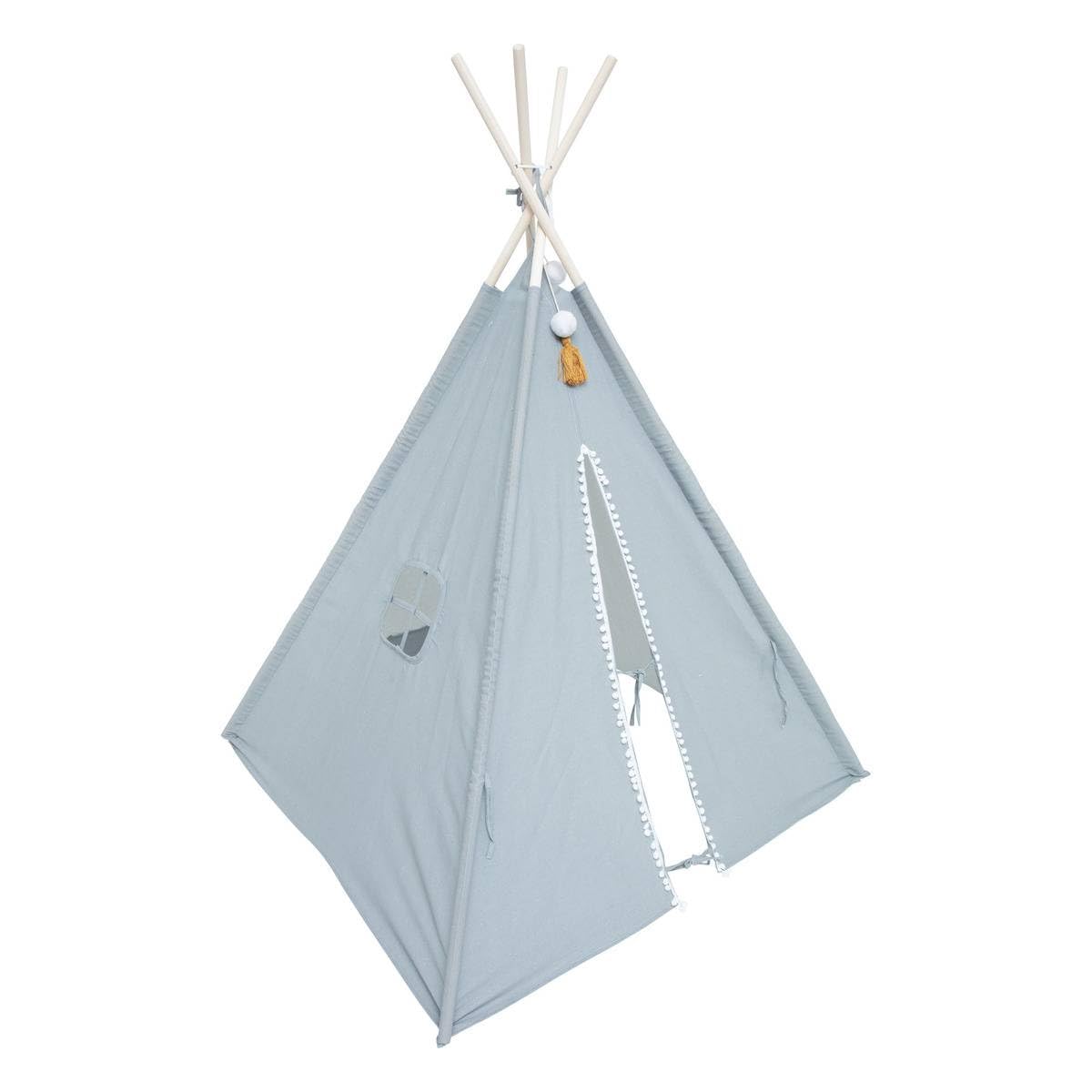 Atmosphera - Tipi Infantil Wapi Azul - 120 x 160 cm - Lona de algodón, Bolsa de Transporte - Casita de Juegos para Dormitorio y salón