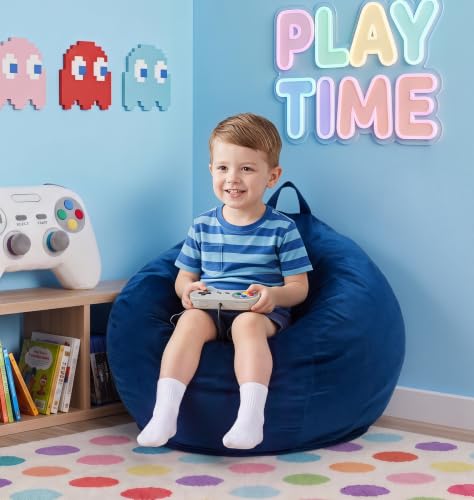 Image of Hobestluk Small Bean Bag Chairs 2FT BeanBag Chair Comfy Fun Velvet Fabric | Memory Foam,Washable Cover,Storage Pocket,No Dangling Feet Design,Quality-Crafted for Little Ones Relaxing Gaming | Blue 2FT