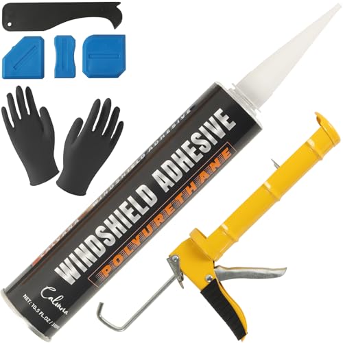 Calvana Urethane Windshield Adhesive 310ml and Caulk Gun Kit, Automotive Polyurethane Sealant, Hand Caulking Guns, Car Glass Chip & Crack Repair Kit with Sealant Tools Grout Scraper, Black