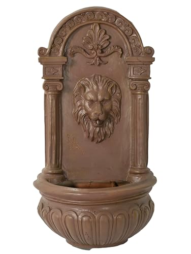 Terra Cotta Lion Wall Fountain – Hanging Design with Ornate Details, Perfect for Adding a Touch of Elegance to Gardens, Patios, or Outdoor Spaces