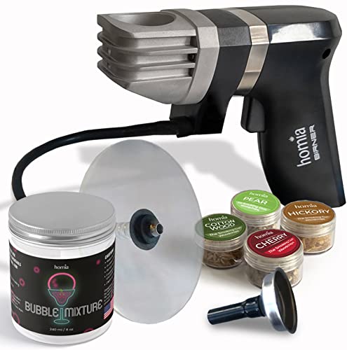 Smoking Gun Wood Smoke Infuser Birner PRO - Starter Kit, 11 PCS, Flavor Blaster Smoker Machine with Accessories and Wood Chips and Smoking Gun Bubble Mixture, 8 Oz - Proudly made in USA