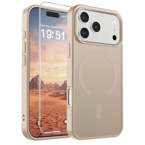 Image of SUPFINE Magnetic for iPhone 17 Pro Case (Compatible with MagSafe)(Military Grade Drop Protection) Translucent Matte Shockproof with Anti-Fingerprint Phone Cover,Desert Gold