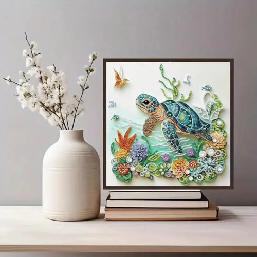 Image of Flavizo Diamond Painting Kit for Adults, Sea Turtle DIY Craft with Drill Rhinestones Canvas, Creative Diamonds Artwork, Handmade Decoration Sparkling Home Wall Display (30cm X 30cm)