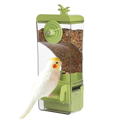 Automatischer Vogelfutterautomat für Käfige, Käfig Futterspender mit Sitzstange für kleine Vögel Wellensittich, Kanarienvogel, Nymphensittich und Fink (Grün)