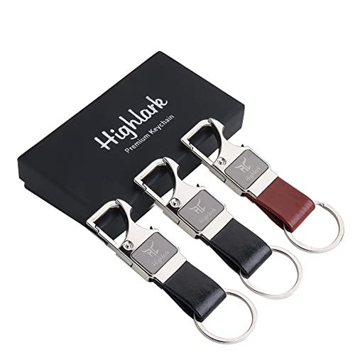 Image of Heavy Duty Metal Carabiner Keychain with Leather Strap for Men & Women | Premium Belt Clip Key Holder | Secure Spring Lock Key Ring for Car, Bike & Office Keys