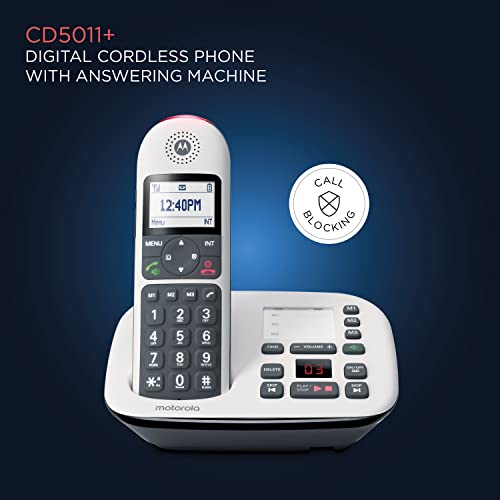motorola cd5011 dect 60 cordless phone with answering machine call block and volume boost white 1 handset