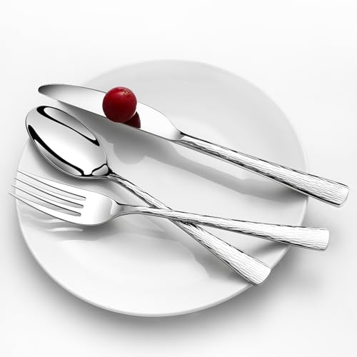 image for Izurok Hammered Silverware Set 10 Piece 18/10 Stainless Steel Flatware