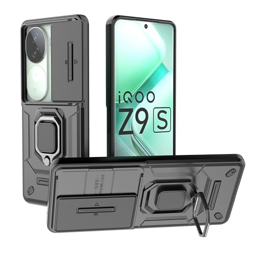 Image of CamShield Pro Case with Slide Camera Protection and 360 Protection Ring Stand Bumper Back Case Cover for iQOO Z9S 5G (Black)