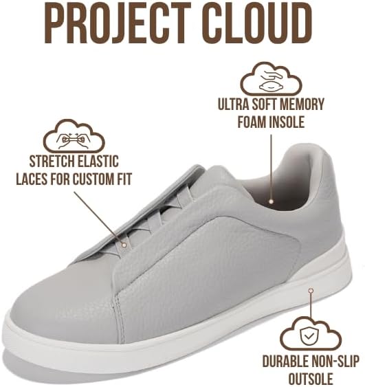 Project Cloud Genuine Leather Memory Foam Insole Mens Shoes - Lightweight & Non Slip Shoes for Men Sneakers - Everyday Slip On Mens Sneakers (Hudson) - Image 3