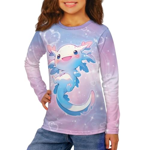 Image of Girls Long Sleeve Shirt with Cute Graphic Casual Pullover Tops 3-16Y