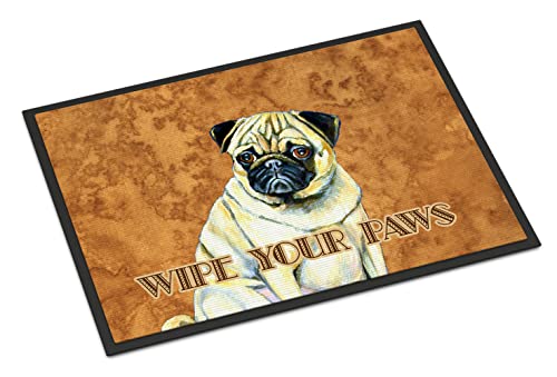 Caroline's Treasures LH9456MAT Fawn Pug Wipe Your Paws Doormat 18x27 Front Door Mat Indoor Outdoor Rugs for Entryway, Non Slip Washable Low Pile, 18H X 27W