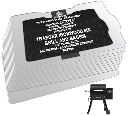 WEBROIL 10 Packs BAC506 Drip Tray Liners for Traeger Ironwood 650 Series Grills Heat-Resistant Foil Liners for Traeger Pellet Smoker Grill Accessories Aluminum Tray for Catching Grease 22 x 15.5