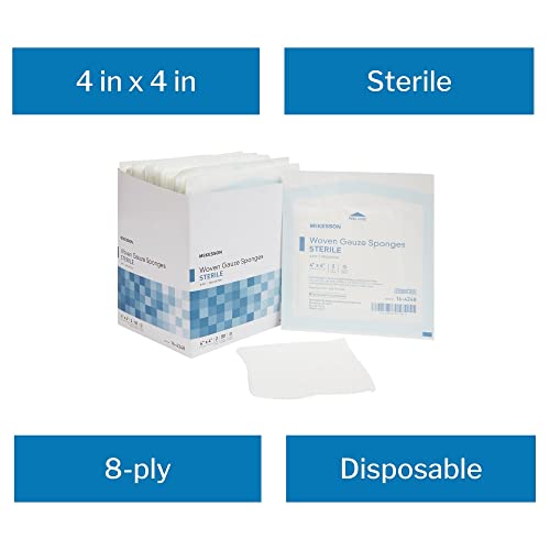 Mckesson Woven Gauze Sponges, Sterile, 8-Ply, 100% Cotton, 4 In X 4 In, 2 Per Pack, 50 Packs, 100 Total #TOP2