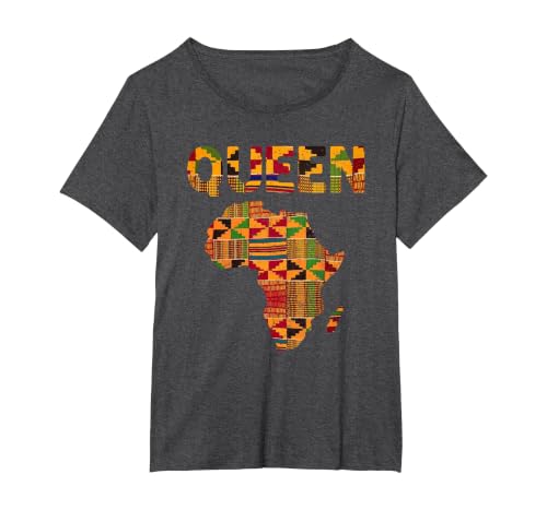 Cool African Queen Art Kente Cloth Africa Ghana Kids Women T-Shirt, Women's Plus, Dark Heather Grey, 4X