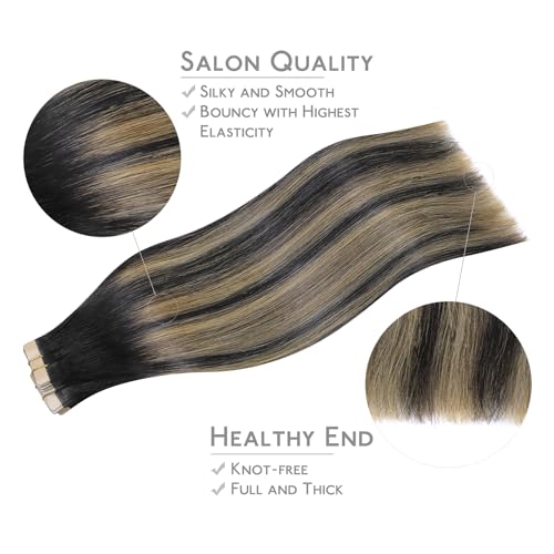 Image of WENNALIFE Tape in Hair Extensions Human Hair, 40pcs 60g 10 inch Balayage Natural Black to Light Blonde Remy Hair Straight Tape in Extensions Invisible Reusable Real Hair Extensiones De Cabello Humano