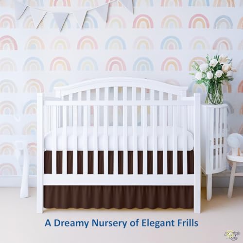 Image of Cottignton Lane Ruffled Crib Bed Skirt, Soft Nursery Bedding in 100% Natural Cotton, Platform Style with 4-Sided Coverage & Split Corners - Fits Standard Cribs 28 inch x 52 inch with 14 inch Drop,Chocolate