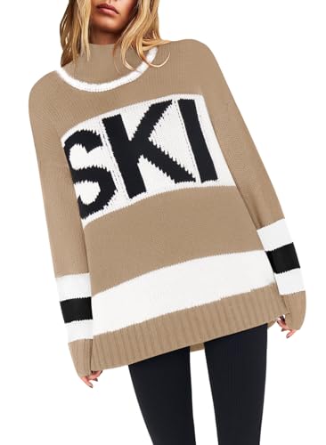 Image of Yousify Womens Sweaters Fall 2025 Oversized Color Block Ski Sweater Crewneck Winter Tops S-2XL