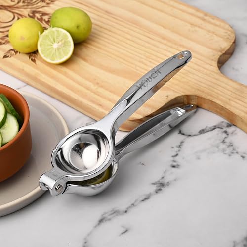 Image of VOUCH Lemon Squeezer Stainless Steel Finish | Heavy Duty Manual Citrus Juicer for Lemon & Lime | Modern Hand Press Juice Extractor | Easy Grip Handle | Essential Kitchen Gadget