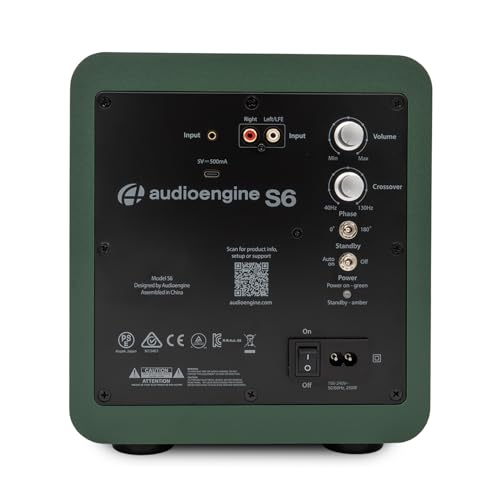 Image of Audioengine S6 Mini Subwoofer - Compact 210W Powered Bass Speaker for Music, Movies, Gaming & Home Office Setups - Green