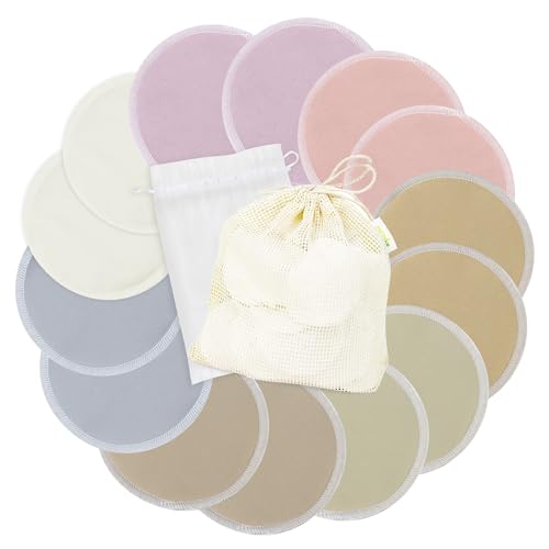 Image of wegreeco Nursing Breast Pads (14 Pack) + Laundry Bag & Travel Storage Bag, 4.7 inch Option - Washable & Reusable Breastfeeding Nursing Pads (Sunset, Plain Shape)