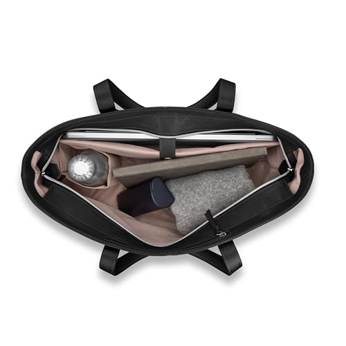 Samsonite Mobile Solutions 2 Leather Tote, Stylish Women&rsquo;s Laptop and Work Bag with StackIt Strap, Padded Laptop Sleeve, Interior Organizer & Protective Feet, Soft Pebbled Leather - Black