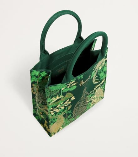 Harrods Knightsbridge London House of Harrods Jacquard Shopper Bag, Green and Gold, 25.5 x 25.5 x 12cm, Small