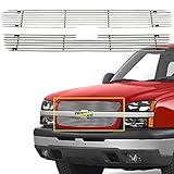 Grille Inserts Aluminum Chrome Billet Grille Combo for 2003-2005 Chevy Silverado 1500/1500 SS/1500 HD 2003-2004 2500/3500/2500 HD 2003-2006 Chevy Avalanche 1500/2500