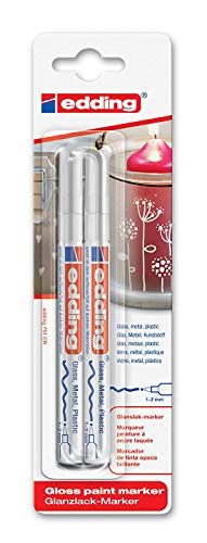 edding 751 gloss paint marker - white - pack of 2 paint markers - round nib 1-2 mm - paint pen for glass, pebbles, wood, plastic, paper - waterproof, high coverage