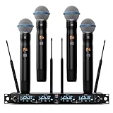 Xiao Meng Yi 4-Channel Wireless Microphone System, 4 Handheld Dynamic Mic, 200 UHF Frequencies, Auto Scan, 400ft Long Range, Suitable for Singing, Karaoke, Wedding, Performance