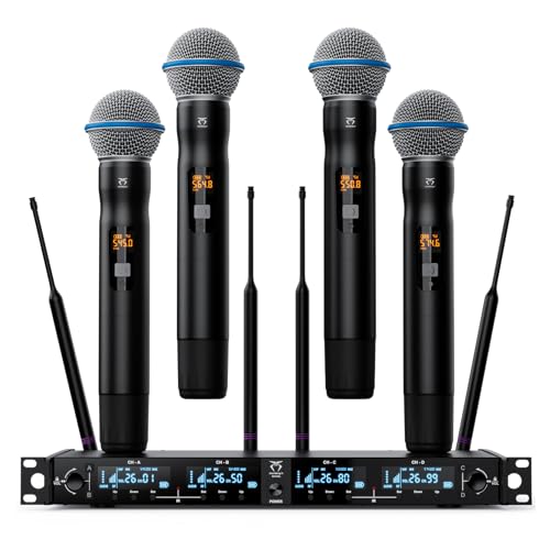 Image of 4-Channel Wireless Microphones System, 4 Metal Handheld Dynamic Mic Kit