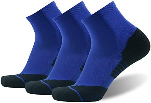 HUSO Running Socks Support Stylish Quick Wicking Half Cushion Ankle Padded Socks for Men Women 3 Pairs (Royal Blue, L/XL)
