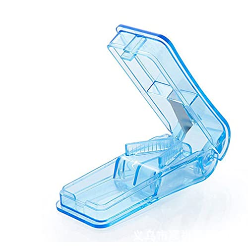 Pill Cutter Portable Tablet Cutter with Blade and Storage Compartment 2-in-1 Pill Splitter Pill Case Half Quarter for Small or Large Pills Transparent Blue